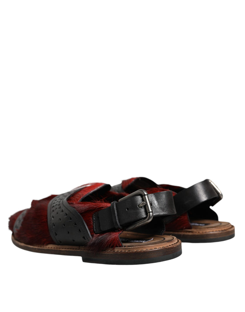 Dolce & Gabbana Black Red Gazelle Hair Leather Sandals Men's Shoes