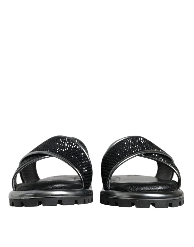 Dolce & Gabbana Black Strass Criss-Cross Slide Sandals Men's Shoes (Pre-Owned)