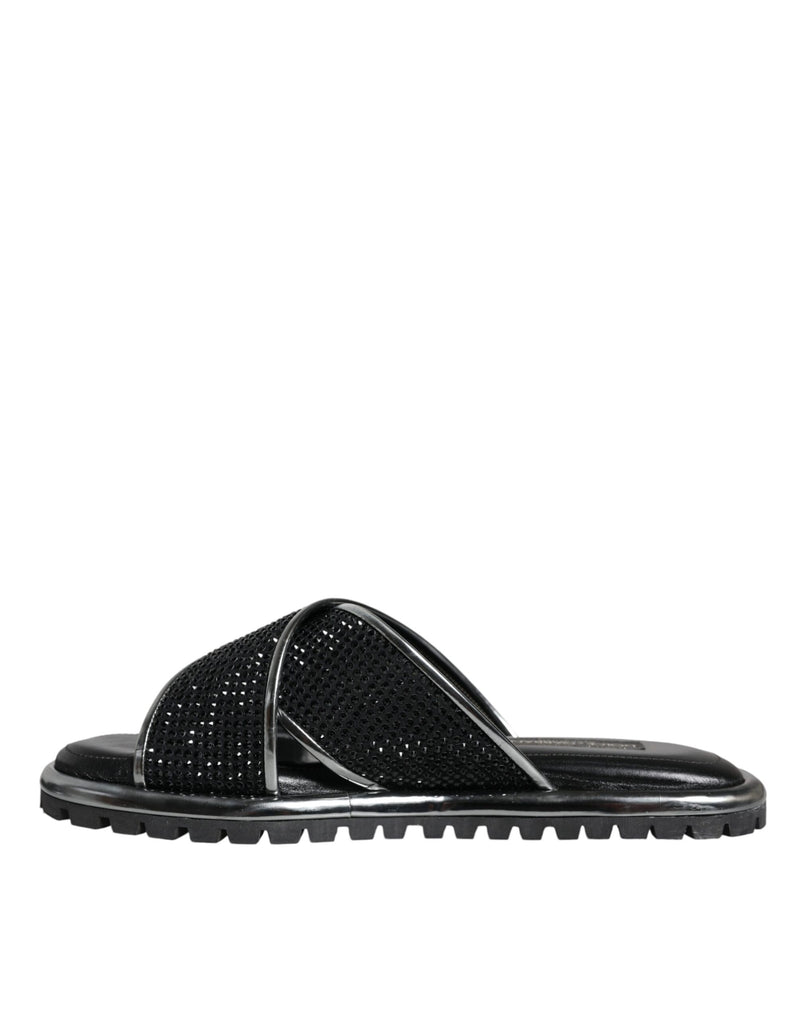 Dolce & Gabbana Black Strass Criss-Cross Slide Sandals Men's Shoes (Pre-Owned)