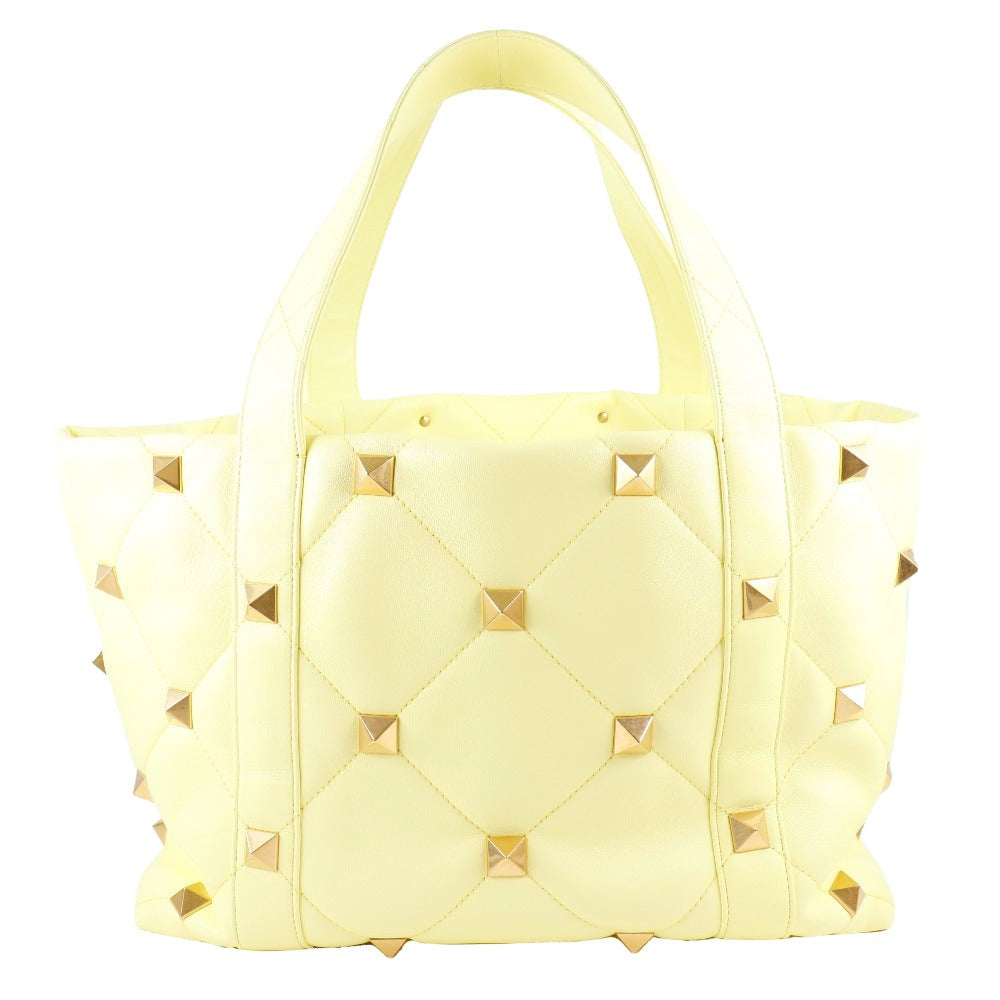 Valentino Garavani Roman Stud Yellow Leather Tote Bag (Pre-Owned)