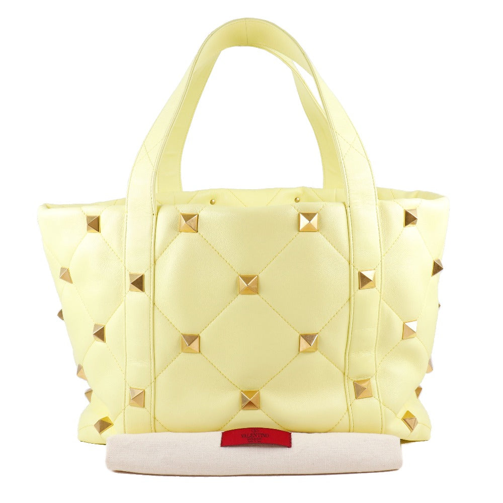 Valentino Garavani Roman Stud Yellow Leather Tote Bag (Pre-Owned)