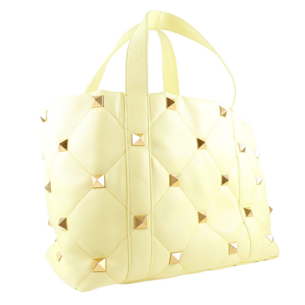 Valentino Garavani Roman Stud Yellow Leather Tote Bag (Pre-Owned)