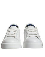 Dolce & Gabbana White Blue Leather Logo Low Top Sneakers Men's Shoes