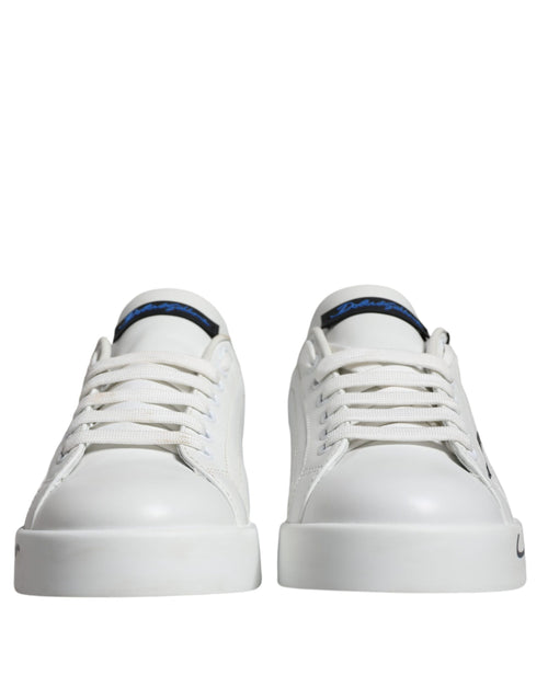 Dolce & Gabbana White Blue Leather Logo Low Top Sneakers Men's Shoes