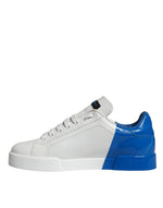 Dolce & Gabbana White Blue Leather Logo Low Top Sneakers Men's Shoes