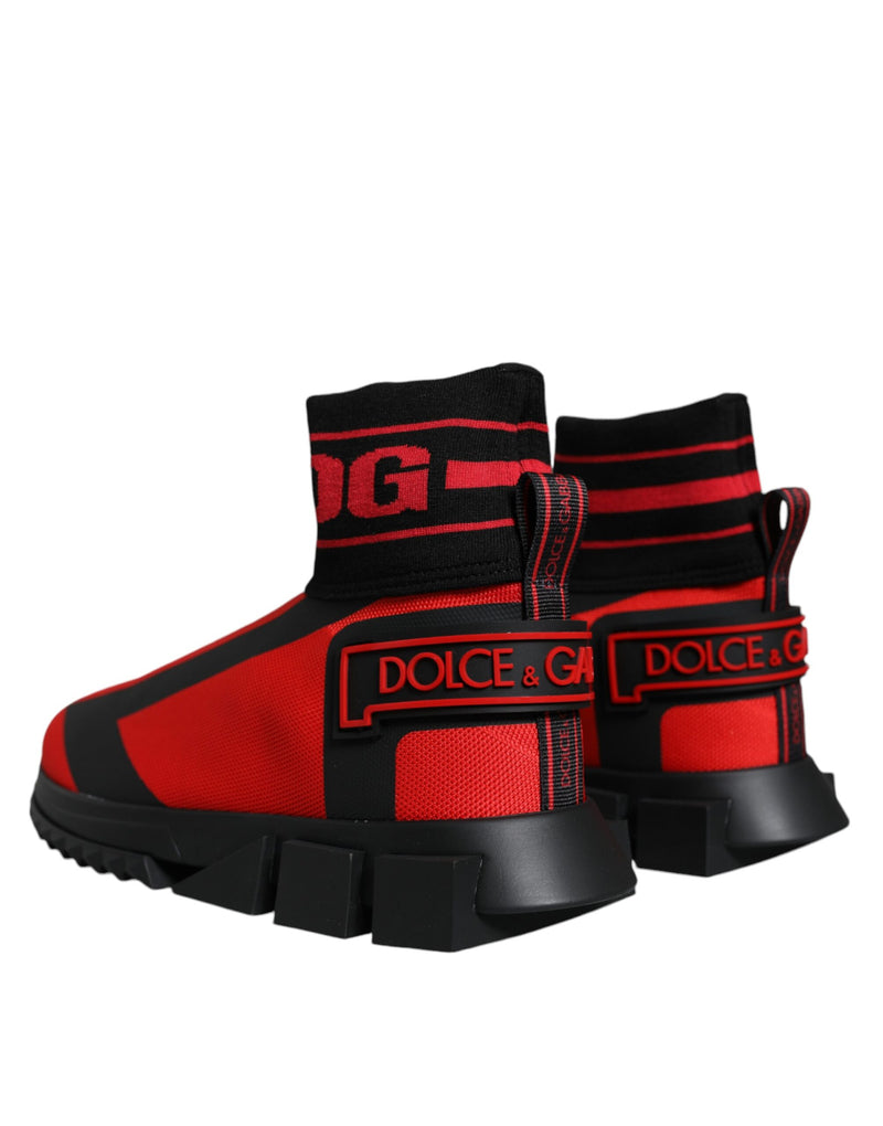 Dolce & Gabbana Red Black Fabric High Top Sorrento Sneakers Men's Shoes