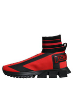 Dolce & Gabbana Red Black Fabric High Top Sorrento Sneakers Men's Shoes