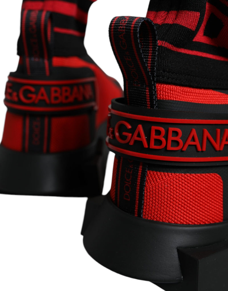 Dolce & Gabbana Red Black Fabric High Top Sorrento Sneakers Men's Shoes