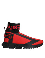 Dolce & Gabbana Red Black Fabric High Top Sorrento Sneakers Men's Shoes