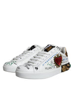 Dolce & Gabbana White Heart Studded Low Top Sneakers Men's Shoes