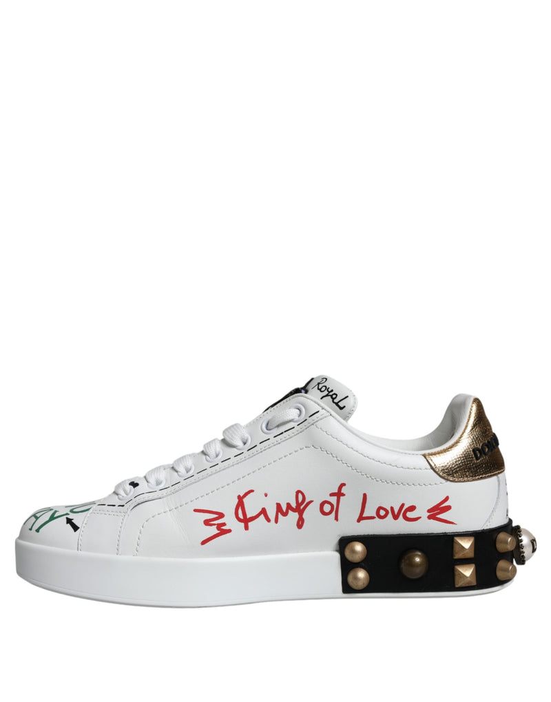 Dolce & Gabbana White Heart Studded Low Top Sneakers Men's Shoes