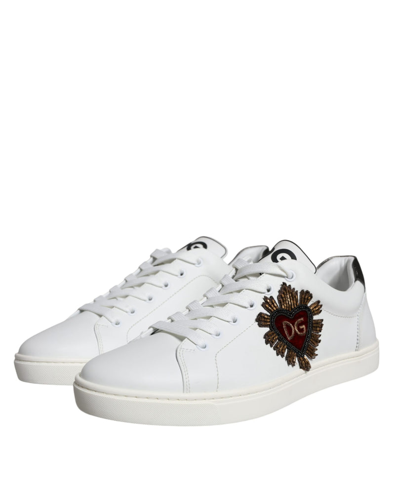 Dolce & Gabbana White Leather Heart Low Top Casual Sneakers Men's Shoes (Pre-Owned)