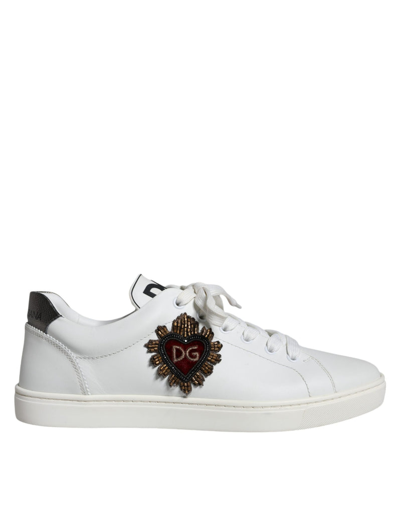 Dolce & Gabbana White Leather Heart Low Top Casual Sneakers Men's Shoes (Pre-Owned)