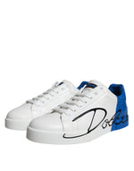 Dolce & Gabbana White Blue Leather Logo Low Top Sneakers Men's Shoes (Pre-Owned)