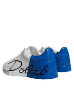 Dolce & Gabbana White Blue Leather Logo Low Top Sneakers Men's Shoes (Pre-Owned)