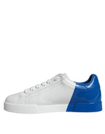 Dolce & Gabbana White Blue Leather Logo Low Top Sneakers Men's Shoes (Pre-Owned)