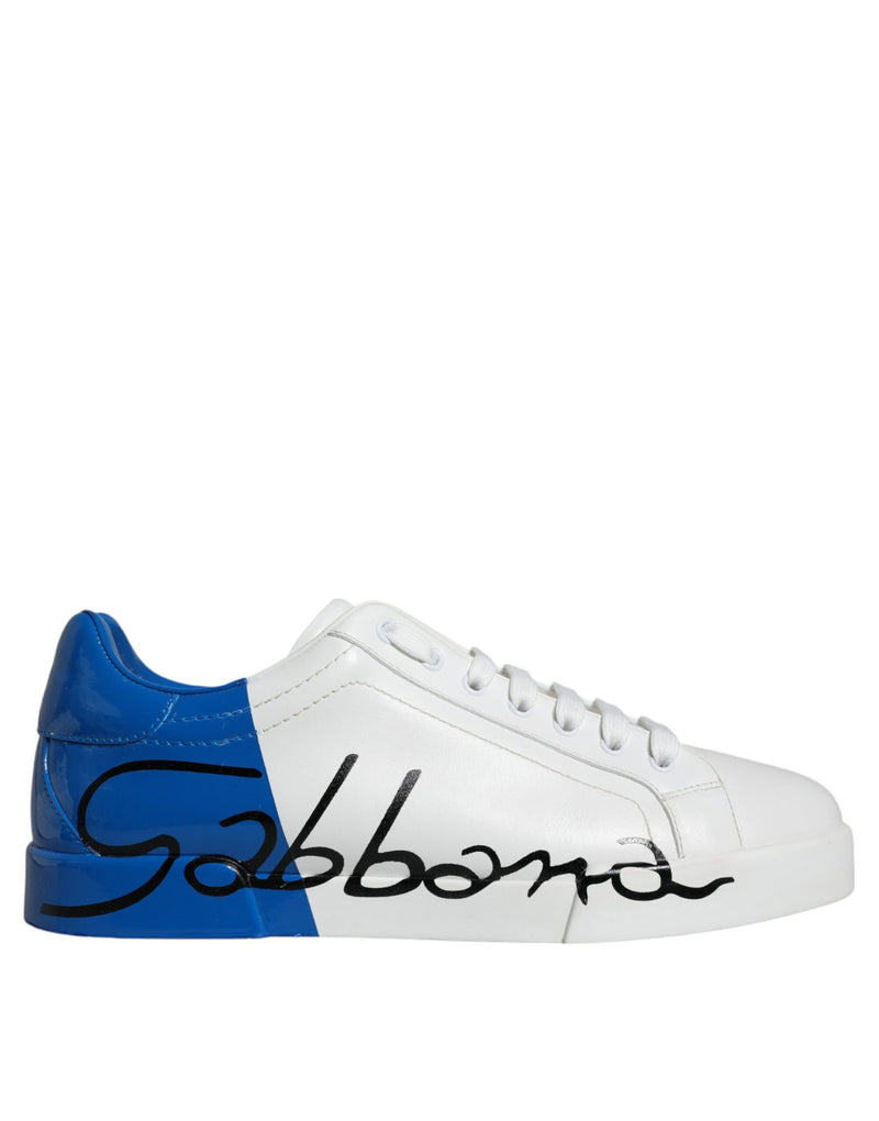 Dolce & Gabbana White Blue Leather Logo Low Top Sneakers Men's Shoes (Pre-Owned)