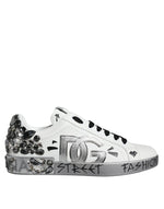 Dolce & Gabbana White Silver Crystal Logo Portofino Sneakers Men's Shoes