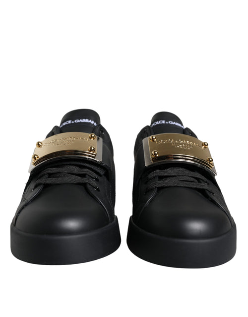 Dolce & Gabbana Black Leather Low Top Portofino Sneakers Men's Shoes (Pre-Owned)