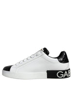 Dolce & Gabbana Black Leather Logo Portofino Sneaker Men's Shoes (Pre-Owned)