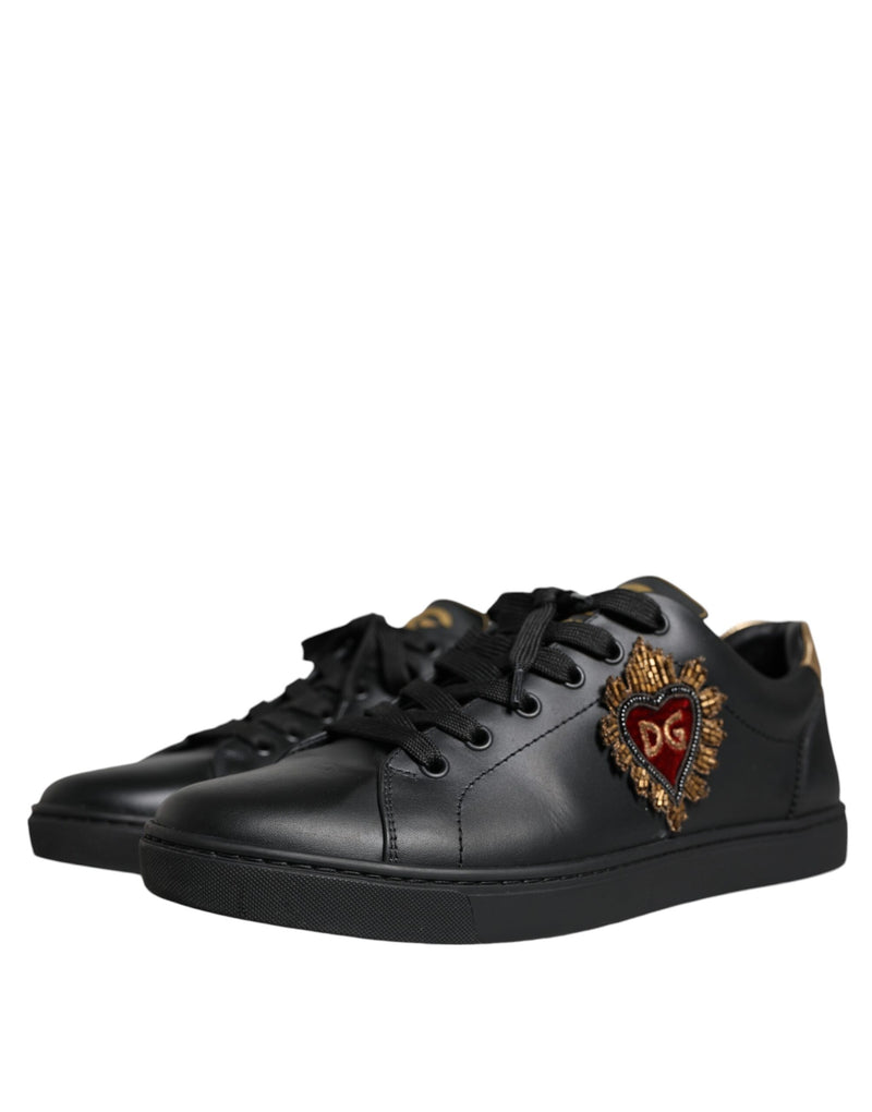 Dolce & Gabbana Black Leather Heart Low Top Casual Sneaker Men's Shoes (Pre-Owned)