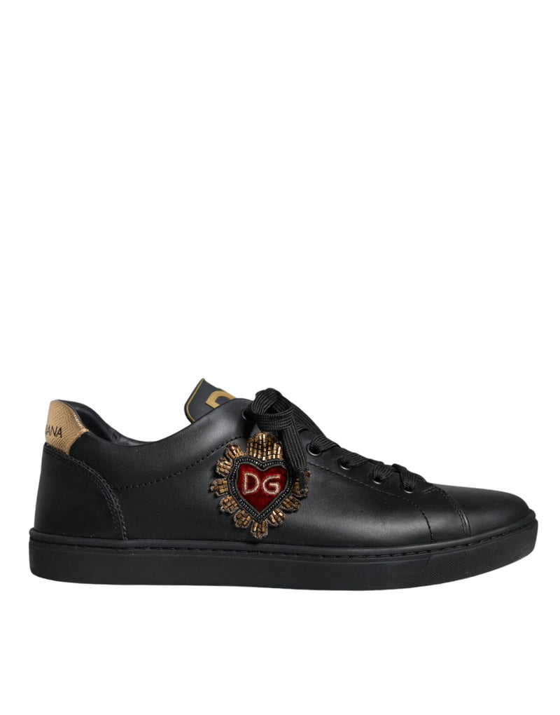 Dolce & Gabbana Black Leather Heart Low Top Casual Sneaker Men's Shoes (Pre-Owned)