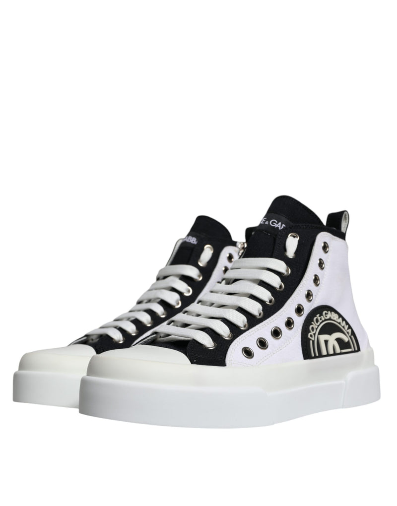 Dolce & Gabbana White Black Cotton Logo High Top Sneaker Men's Shoes (Pre-Owned)