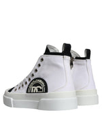 Dolce & Gabbana White Black Cotton Logo High Top Sneaker Men's Shoes (Pre-Owned)