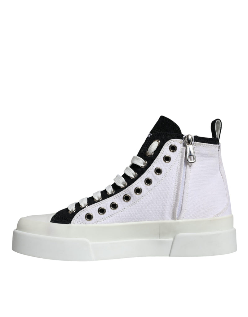 Dolce & Gabbana White Black Cotton Logo High Top Sneaker Men's Shoes (Pre-Owned)