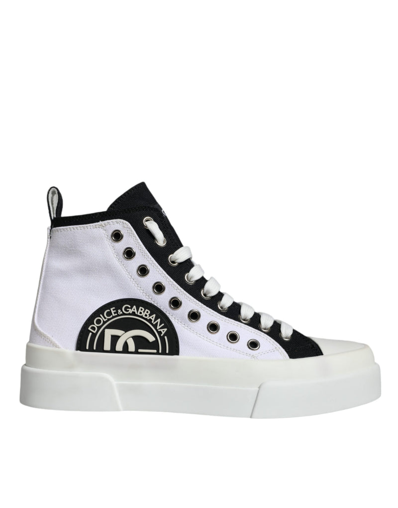 Dolce & Gabbana White Black Cotton Logo High Top Sneaker Men's Shoes (Pre-Owned)