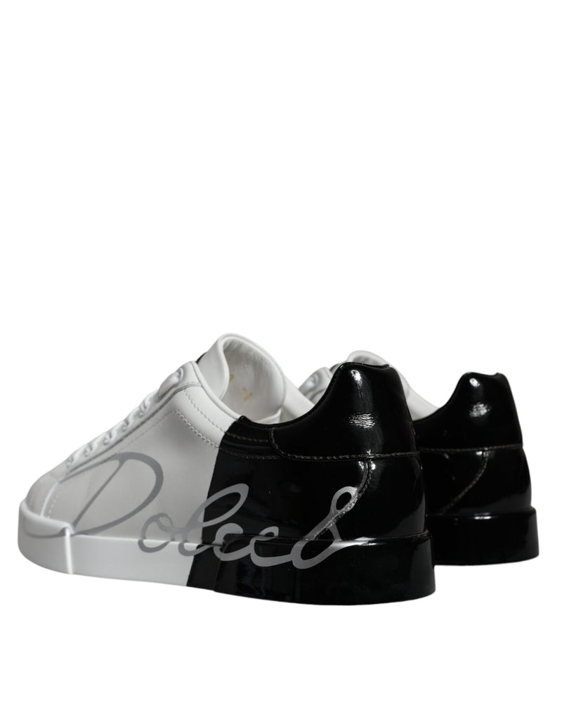 Dolce & Gabbana White Blue Leather Logo Low Top Sneakers Men's Shoes