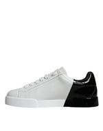 Dolce & Gabbana White Blue Leather Logo Low Top Sneakers Men's Shoes