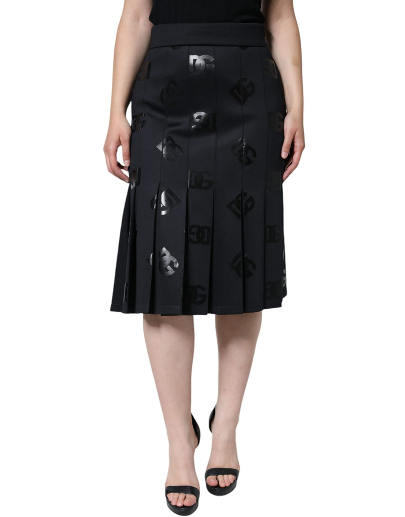 Dolce & Gabbana Black DG Monogram Pleated Midi Women's Skirt