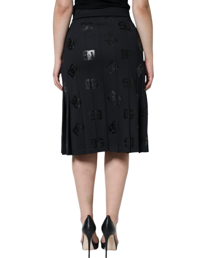 Dolce & Gabbana Black DG Monogram Pleated Midi Women's Skirt