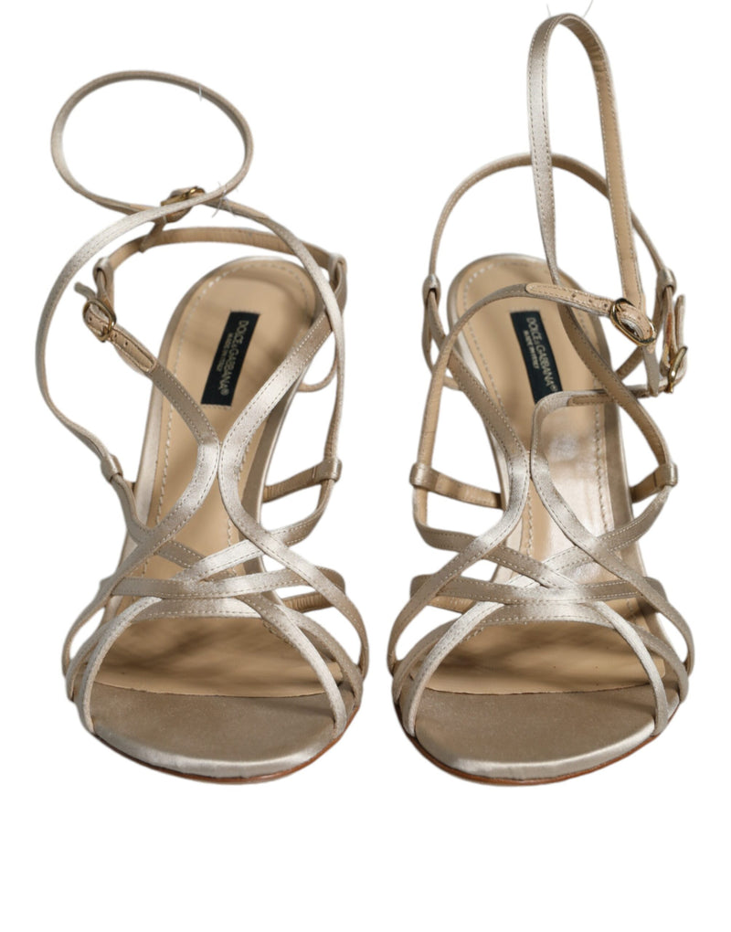 Dolce & Gabbana Beige Leather Stiletto Heels Sandals Women's Shoes