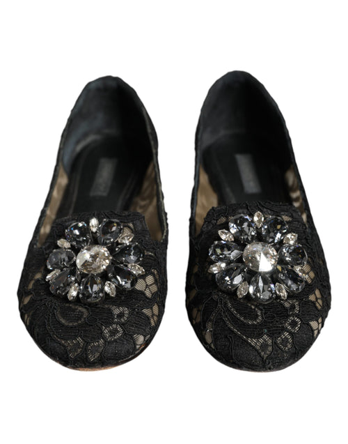 Dolce & Gabbana Black Lace Crystal Ballet Flats Loafer Women's Shoes (Pre-Owned)