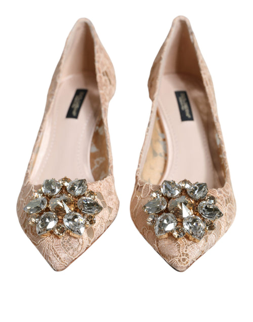 Dolce & Gabbana Beige Taormina Lace Crystal Heels Pumps Women's Shoes