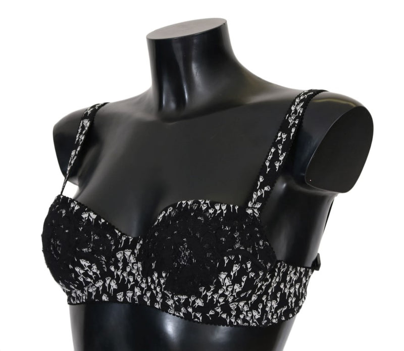 Dolce & Gabbana Elegant Black Floral Lace Silk Women's Bra