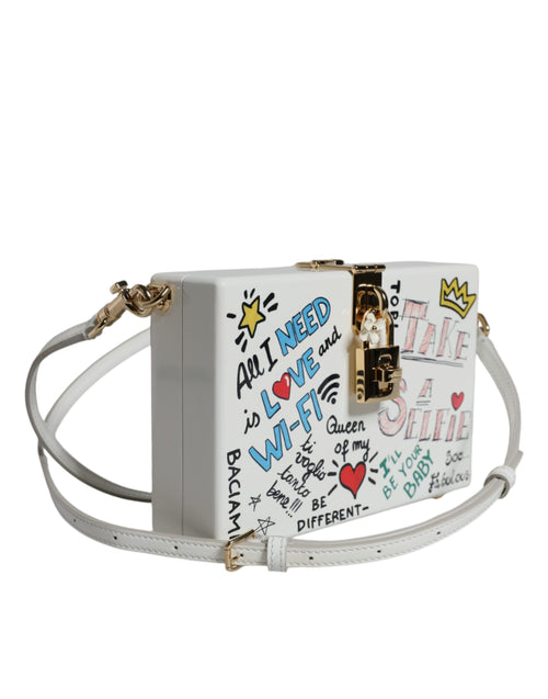 Dolce & Gabbana White Graffiti Print Clutch Crossbody Women's Bag (Pre-Owned)