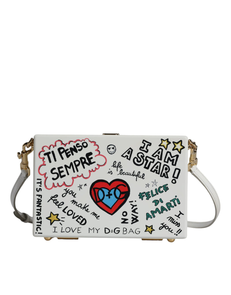 Dolce & Gabbana White Graffiti Print Clutch Crossbody Women's Bag (Pre-Owned)