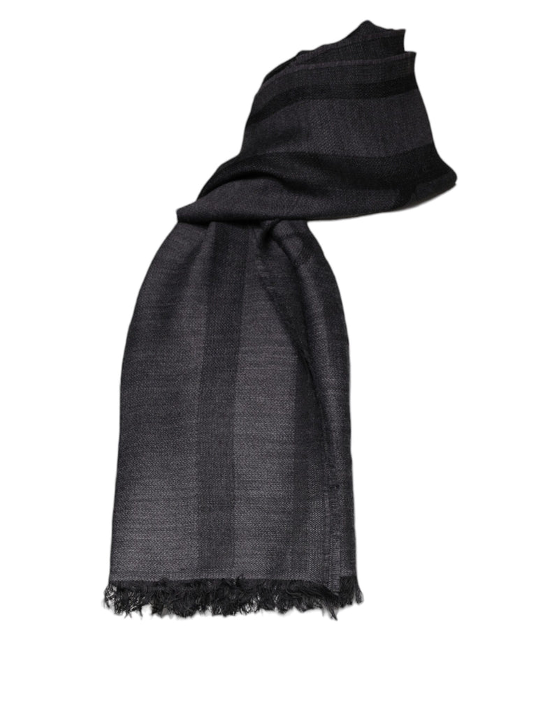 GF Ferre Dark Gray Wool Viscose Foulard Patterned Men's Scarf