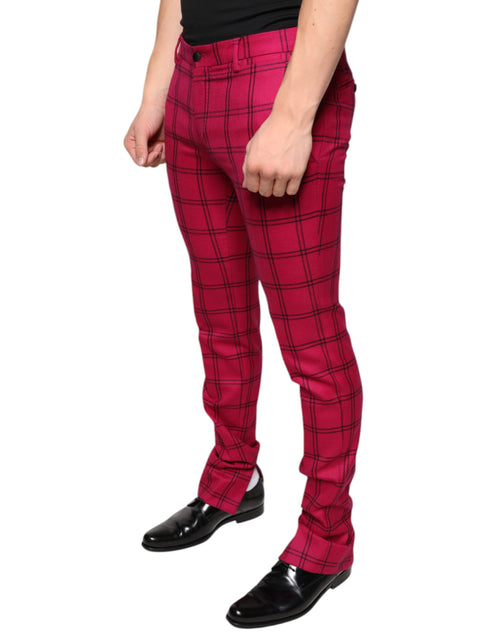 Dolce & Gabbana Pink Checkered Wool Skinny Men's Pants