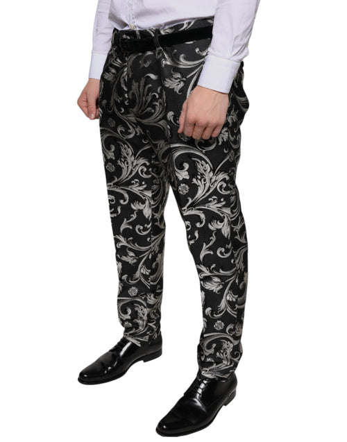 Dolce & Gabbana Black Jacquard Skinny Dress Men's Pants