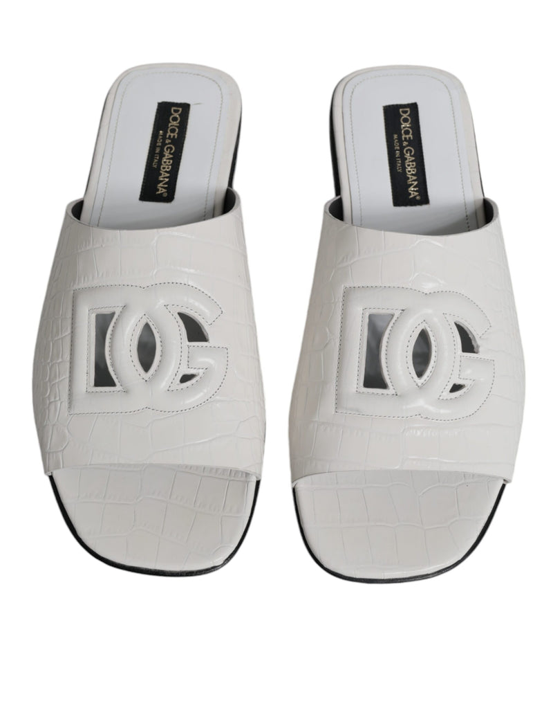 Dolce & Gabbana White DG Cut Out Leather Slides Sandals Men's Shoes (Pre-Owned)