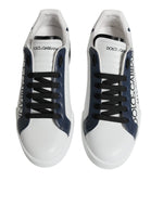 Dolce & Gabbana White Blue Leather Crown Milano Sneakers Men's Shoes