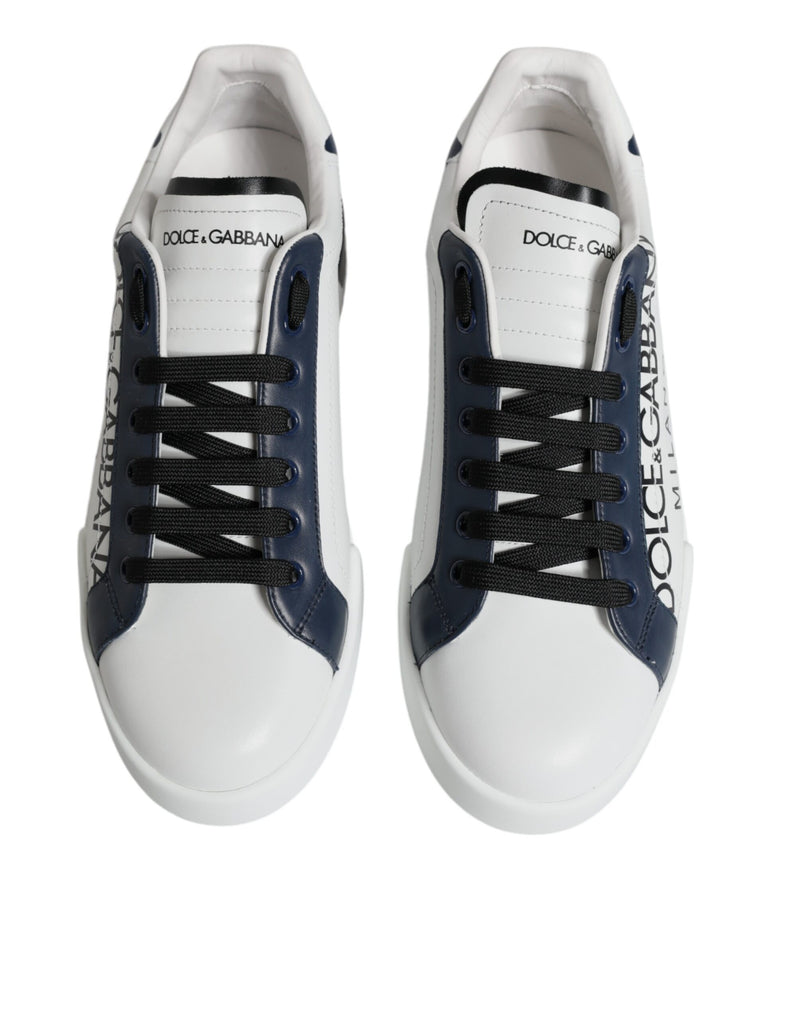 Dolce & Gabbana White Blue Leather Crown Milano Sneakers Men's Shoes