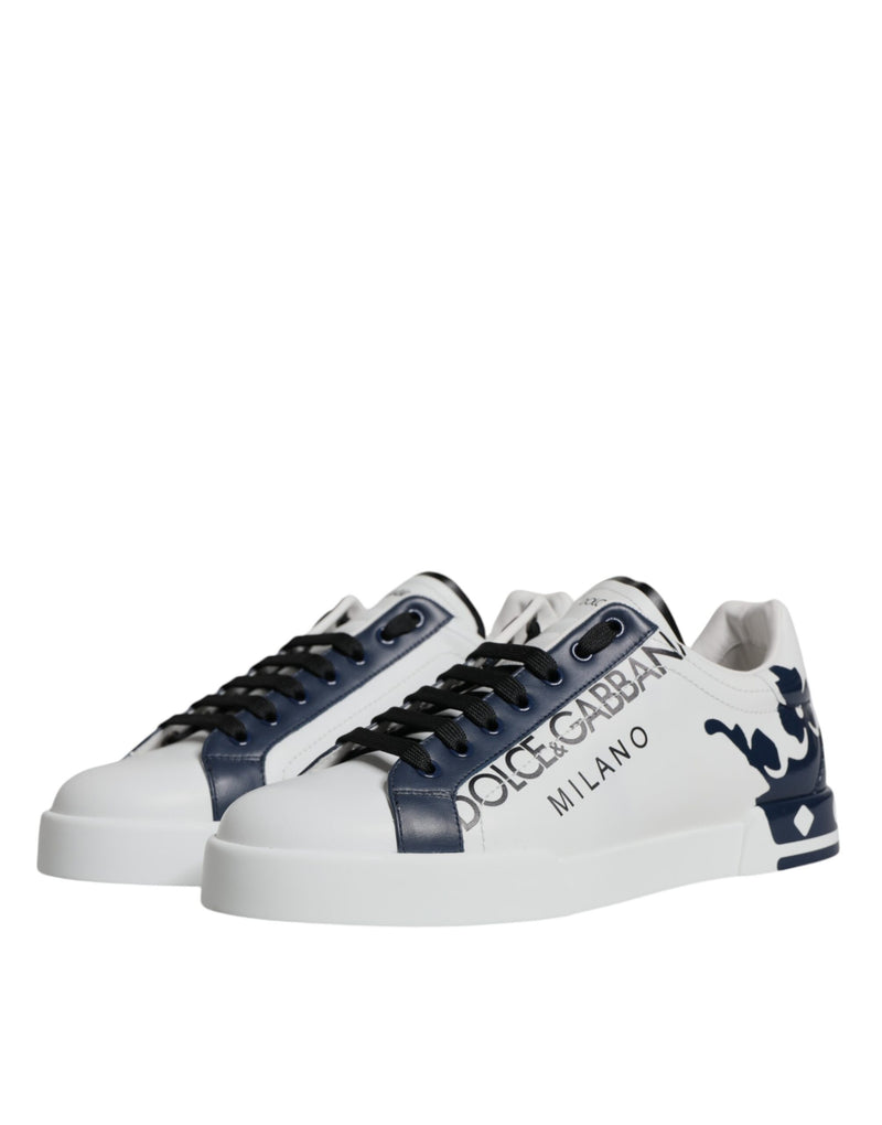 Dolce & Gabbana White Blue Leather Crown Milano Sneakers Men's Shoes