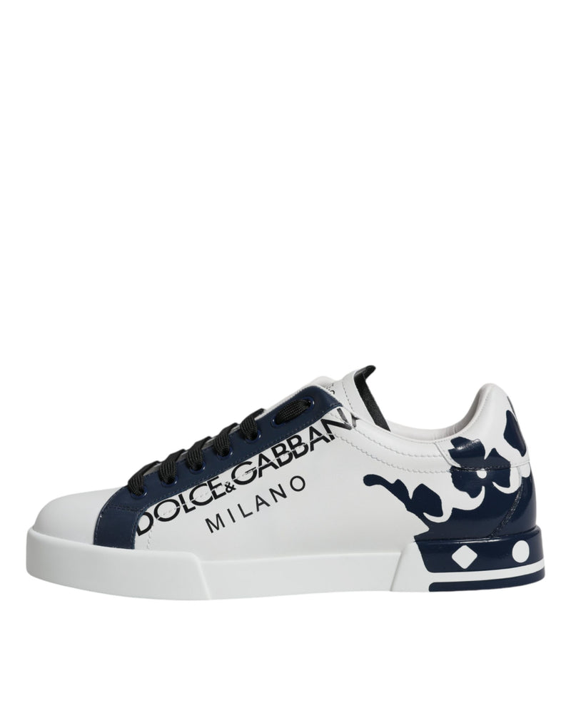 Dolce & Gabbana White Blue Leather Crown Milano Sneakers Men's Shoes