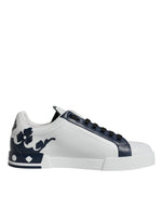 Dolce & Gabbana White Blue Leather Crown Milano Sneakers Men's Shoes