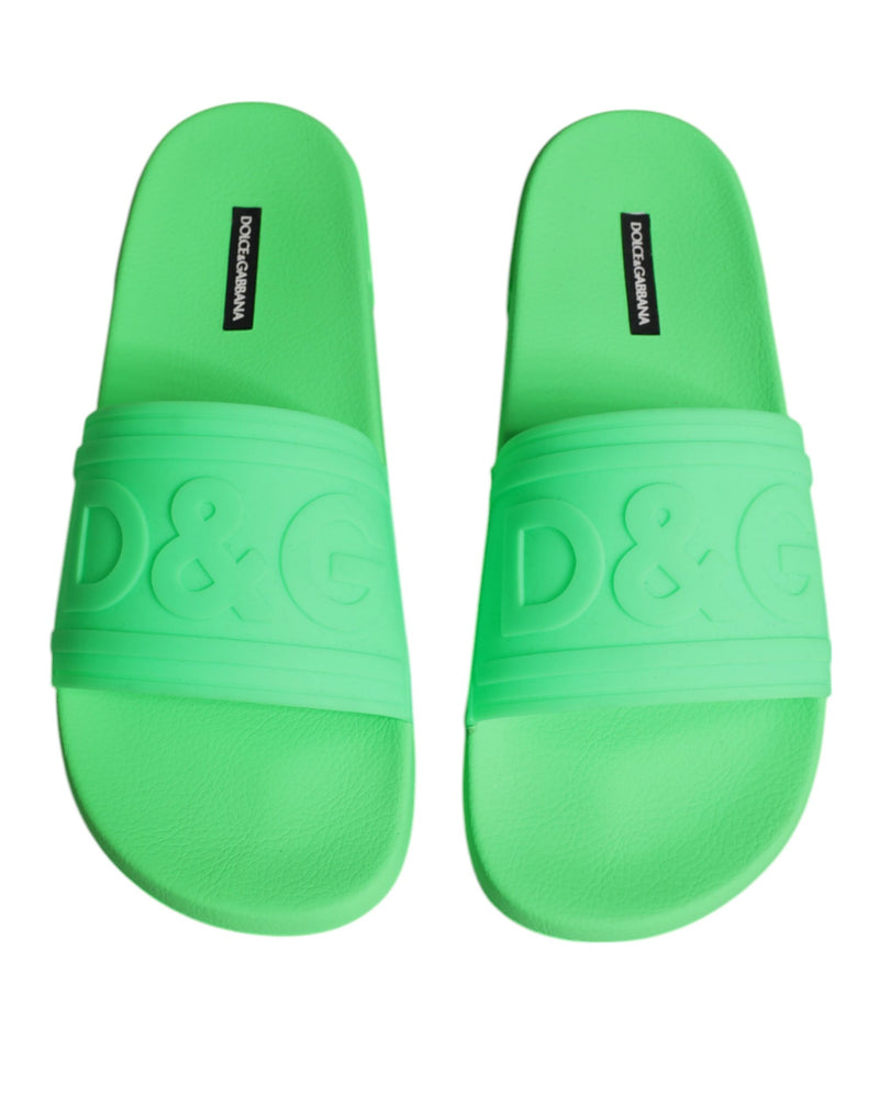 Dolce & Gabbana Green Leather Slides Sandals Beachwear Men's Shoes